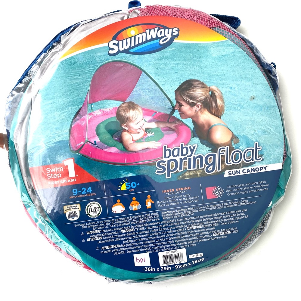 SWIMWAYS New $25 Pink Sun Canopy Round Baby Spring Float Age 9-24 Months BP1